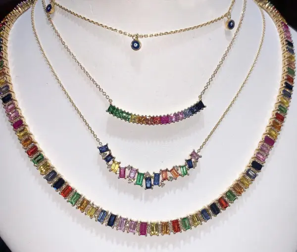 Mixed Gemstone Necklace 14k Yellow Gold