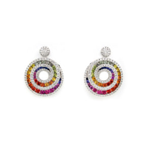 Multi-Color Sapphire & Diamond Earrings 18k White Gold