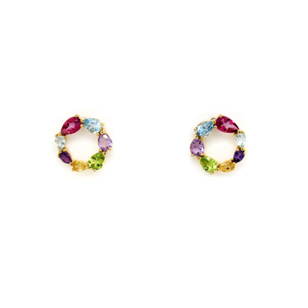 Multi Gemstone Stud Earring 18k Yellow Gold