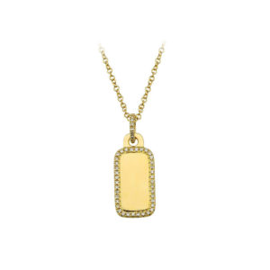 14k Yellow Gold Dog Tag Necklace Diamond Accents