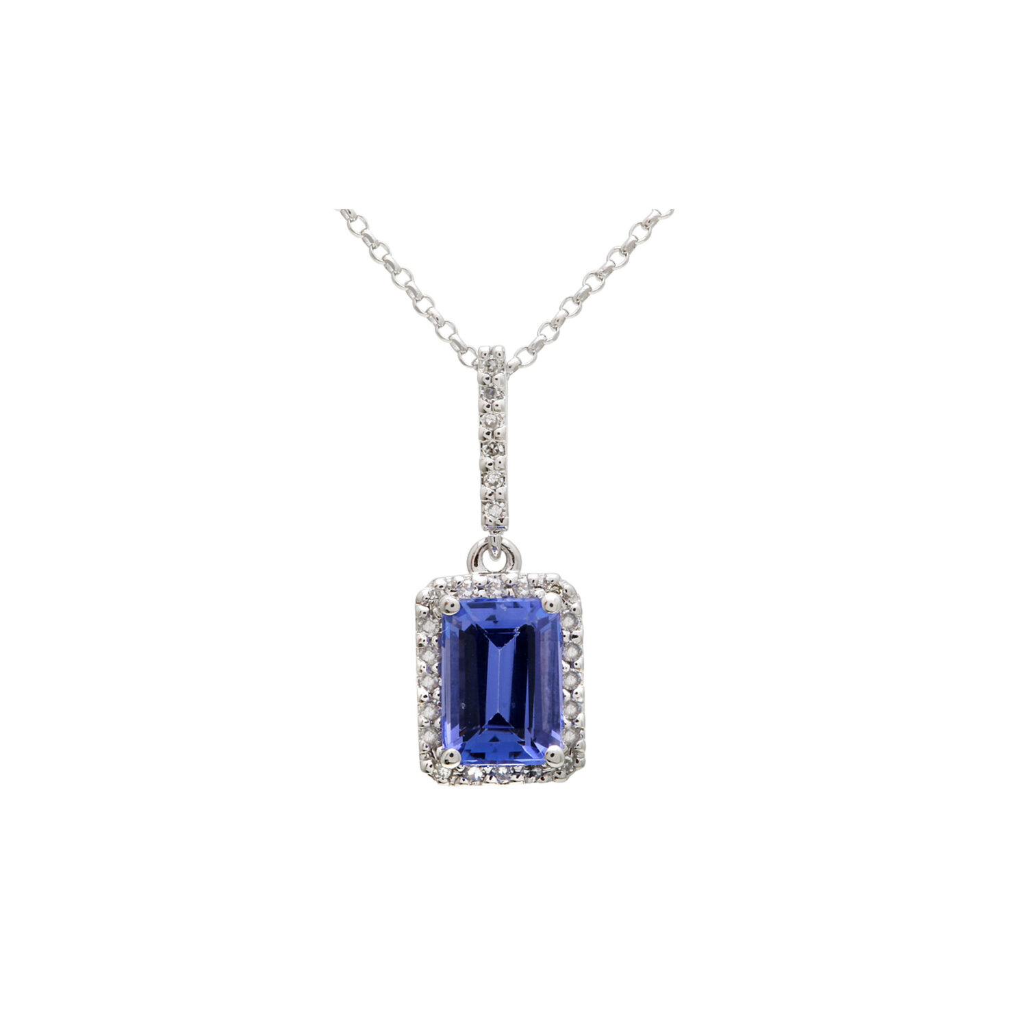 Diamond and Emerald Cut Tanzanite Pendant Necklace 14K White Gold ...