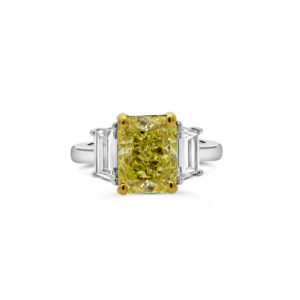 Fancy Yellow Radiant Diamond Ring Trapezoids Side Stones