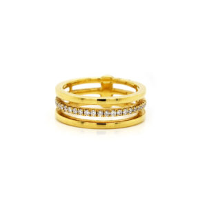 18K Yellow Gold Three Band Ring with Diamonds