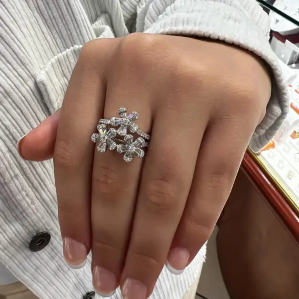 Diamond Multi Flower Ring 18K White Gold